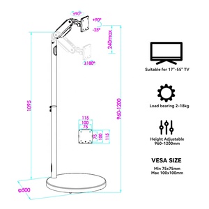 Nhà máy sản xuất trực tiếp màn hình di động TV đứng 17-55 inch khí mùa xuân 18kg chiều cao có thể điều chỉnh xoay chủ với kép xoắn mùa xuân - Product Image 2