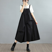 Robe salopette plissée irrégulière ample pour femme, nouvelle collection été, sans manches, polyvalente, grande taille, à bretelles, avec jupe à volants, pour l'extérieur