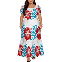 Robe longue moulante pour femmes, grande taille, design polynésien, robe à manches courtes hawaïenne, col carré, robe de soirée, livraison directe