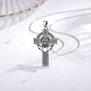 Changda 925 Sterling Bạc đồ trang sức Irish trái tim tình yêu tôn giáo Christian đức tin Jesus Malachite <span class=keywords><strong>Celtic</strong></span> <span class=keywords><strong>claddagh</strong></span> Chéo Vòng cổ - Product Image 6