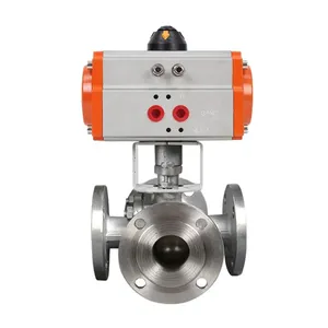 DN150 6 inch Double Flanged Stainless Steel Ball Valve with Pneumatic Actuator Air Control Flange 3 Way Ball Valve