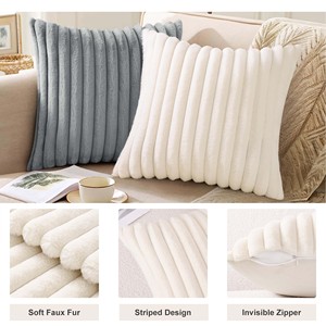 Housse de coussin en flanelle super douce et luxueuse, personnalisée en gros, avec rayures en fausse fourrure de <span class=keywords><strong>lapin</strong></span>, pour la décoration intérieure - Product Image 2