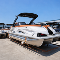 Bateau ponton spacieux au design élégant de haute qualité, 12 places, avec table, échelle de bain, auvent, idéal pour les rassemblements familiaux, les croisières au coucher du soleil, la pêche, 200 CV
