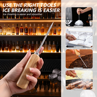 Pique-glace en acier plaqué avec manche en bois, outil de brisage de glace avec manche en bois, 8,5 pouces avec couvercle, outil de cuisine pour restaurant, bar, maison