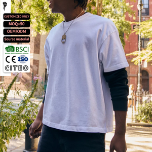 T-shirt en coton blanc surdimensionné pour homme, manches courtes, col rond, décontracté, uni, respirant, en jersey tricoté - Product Image 1