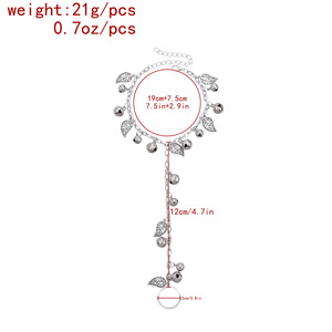 <span class=keywords><strong>Bracciale</strong></span> da Danzatrice in Lega Placcato Argento <span class=keywords><strong>con</strong></span> Anello e Catena da Dito, Stile Etnico alla Moda, <span class=keywords><strong>con</strong></span> Foglie a Campana Intagliate - Product Image 3