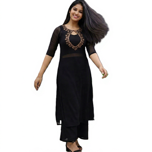 Autumn Winter New Readymade Stitching Kurti Pant Thread <b>Embroidery</b> Fabric Quick Dry Casual Three-Piece Suit <b>Set</b> - Product Image 1