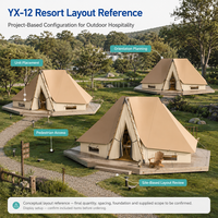 Luxury Glamping Safari Tent with 80mm Glulam Wooden Frame & 850g PVC Cover Double Bedroom for Resort Camp YX-12