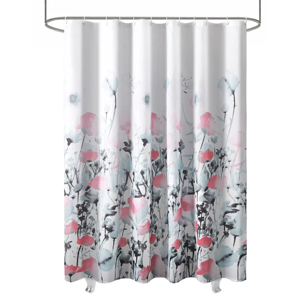 Floral Shower Curtain Waterproof Fabric Curtain for bathroom Decorative with 12 hooks