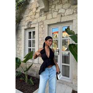 <b>Black</b> Rose Detail Tie-Up <b>Crop</b> <b>for</b> <b>Women</b> <b>Women's</b> Tank <b>Tops</b> - Product Image 1