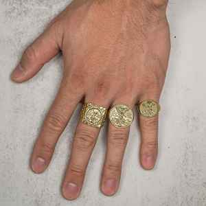 14K金メッキ50ペソメキシカンコインスクエアナゲットCZバンドリング男性女性用ユニークなギフトジュエリー - Product Image 5