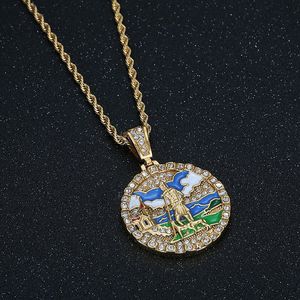 yunnique Stainless Steel Rhinestone Jesus Shepherd Pendant Necklace Round Pave Setting Unisex Gift Fashion Jewelry - Product Image 3