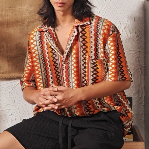 <span class=keywords><strong>Camisa</strong></span> Casual Vintage de <span class=keywords><strong>Manga</strong></span> <span class=keywords><strong>Corta</strong></span> con Cuello Camisero, Diseño de Alta Calidad, 100% Algodón Transpirable, Holgada para Verano - Product Image 4