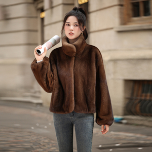 Manteau <span class=keywords><strong>en</strong></span> fourrure de vison court décontracté pour femmes, nouveau design 2025, avec col <span class=keywords><strong>en</strong></span> velours et doublure <span class=keywords><strong>en</strong></span> soie, <span class=keywords><strong>veste</strong></span> d'hiver de luxe - Product Image 2