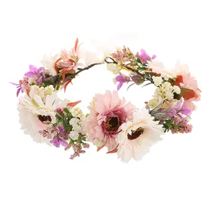 Fai da te corona <span class=keywords><strong>di</strong></span> <span class=keywords><strong>fiori</strong></span> corona fascia corona floreale <span class=keywords><strong>capelli</strong></span> ghirlanda copricapo con nastro festival festa <span class=keywords><strong>di</strong></span> nozze - Product Image 1