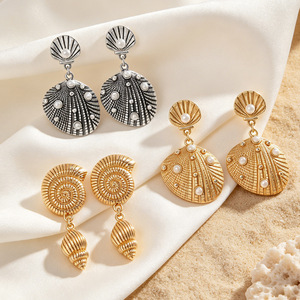 Pendientes de Concha Estilo Bohemio, Chapados en Oro, con Imitación de Perla, Joyería de Moda para Mujer, para Fiestas en la Playa - Product Image 1