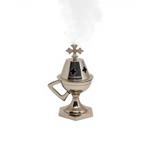 Brûle-encens en argent avec poignée, finition argentée, croix sur le dessus, articles cadeaux chrétiens, brûle-encens orthodoxe de la Cathédrale de Jérusalem - Product Image 1