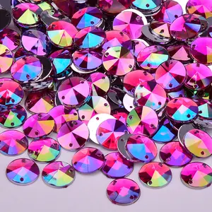 Venta al por mayor de coser en 10mm Rosa AB cristal Flatback de cristales de piedra de acrílico Strass Rivoli cuentas de diamantes de imitación para el bricolaje artesanía