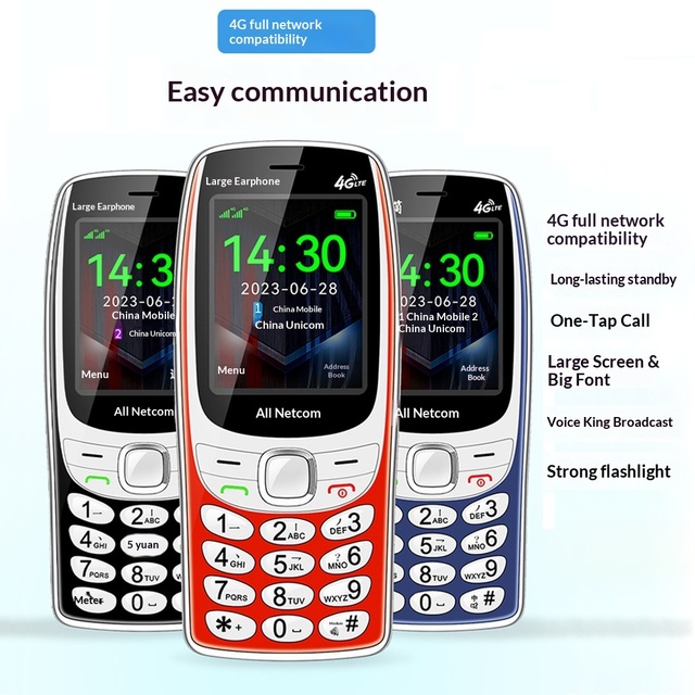 4G LTE Straight Board Seniors Phone Anti-Lost Full High Quality Without a Camera Crystal Button Support Flashlight Dual SIM Oem