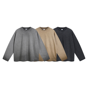 Parejas Unique Retro Washed Sunfaded Sudadera con capucha Sudaderas Holgadas Deportivas 100% Cotone Transpirable Sudadera de cuello redondo en blanco - Product Image 1