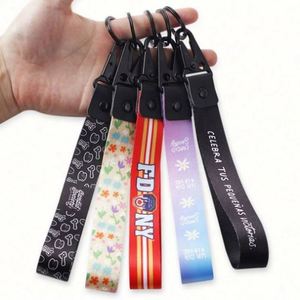 Customized Polyester Printed Short Carabiner Keychain Premium Wrist Lanyard Strap - Product Image 3