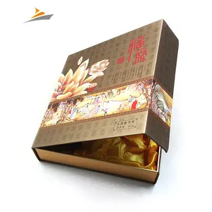 יוקרה ספק סין מותאם אישית הדפסת קרטון ירח עוגת Flip קופסא מתנת אריזת קופסות עם סגירה מגנטית