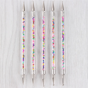 Pinceau à points pour nail art à 5 aiguilles, manche en acrylique et strass, tête métallique, outil de décoration et de peinture pour manucure multi-points en salon - Product Image 1