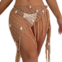 Listo para Enviar: Sarong de Ganchillo para Mujer, Falda de Red de Pesca, Chal Triangular de Red para Trajes de Baño de Playa