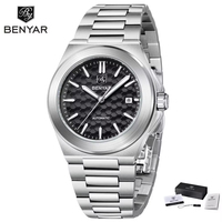 Montre-bracelet automatique mécanique pour homme Benyar BY-5219M, étanche, en acier inoxydable, avec boîte