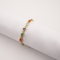 Bracciale Tennis Arcobaleno in Argento 925 Placcato Oro con Zirconi Multicolore, Bracciale Diamantato Colorato per Donna - Novità Estiva Super Venduta