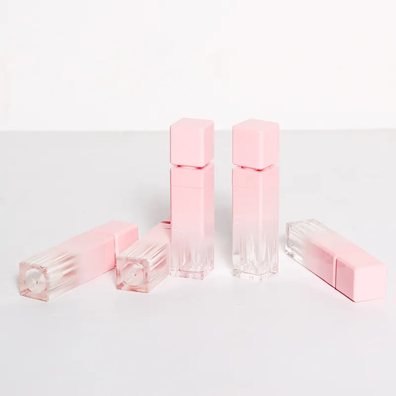 custom luxury 5.5ml clear square pink lip gloss tube 8ml plastic container soft cosmetic packaging private empty lipgloss tubes