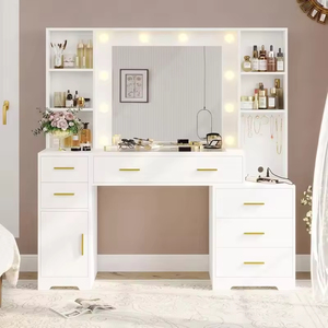 <span class=keywords><strong>Commode</strong></span> de chambre à coucher <span class=keywords><strong>en</strong></span> teck <span class=keywords><strong>laqué</strong></span> <span class=keywords><strong>blanc</strong></span> haut de gamme avec miroir sur pied éclairé par LED, style moderne et luxueux, écologique, pour hôtel et salon - Product Image 1