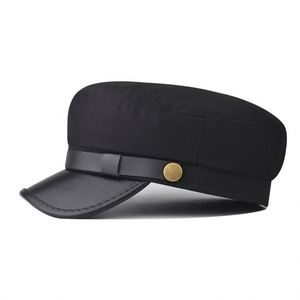 Cross-border Ins Style PU Leather Flat-top Beret <b>Hat</b> with Short Brim Cotton All-match Breathable Octagonal Women's Leather <b>Hat</b> - Product Image 4