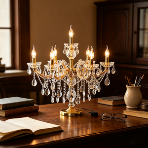 Lampe de table LED en cristal de luxe moderne, lustre en métal doré français avec pendentifs en cristal pour salon, villa, chambre à coucher - Product Image 4