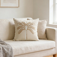 Housse de coussin brodée de palmiers de luxe - 45x45cm, en coton et lin, pour maison et hôtel tropicaux (design personnalisé)