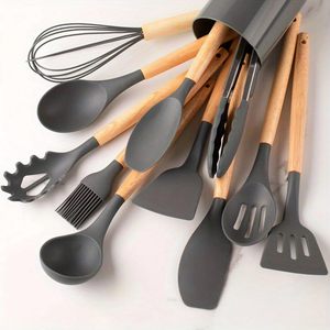 Wholesale 12 Pcs Kitchenware Silicone Cooking <b>Kitchen</b> <b>Utensil</b> <b>Set</b> with Wooden Handle - Product Image 6