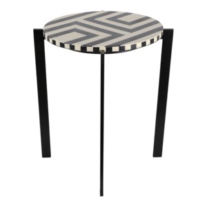 Tavolino Rotondo in Resina con Motivi Geometrici Bianco e Nero per Soggiorno e Camera da Letto - Product Image 4