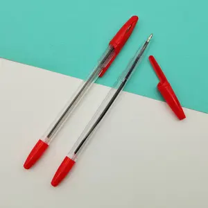 स्कूल कार्यालय के लिए थोक सस्ते प्लास्टिक पारदर्शी छड़ी काले नीले स्याही लाल शिक्षक बॉलपॉइंट लेखन बॉलपॉइंट पेन