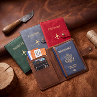 Porte-passeport de voyage multifonctionnel en cuir véritable Crazy Horse vintage, avec logo laser personnalisé et emblème national, à ouverture courte et blocage RFID
