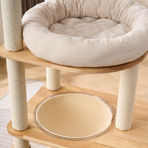 Arbre à chat en bois massif 4 niveaux avec lit et griffoir pour chats d'intérieur - Product Image 4