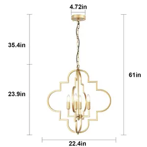 Gouden Kaars Stijl Geometrische Eetkamer Verlichtingsarmaturen Opknoping Foyer 4-Licht Orb Kroonluchter Verlichting