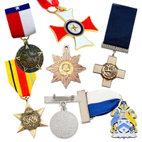 Badge d'attribution de récompense en forme d'étoile personnalisé en gros, médaille rétro vintage en métal, médaille d'honneur américaine avec ruban