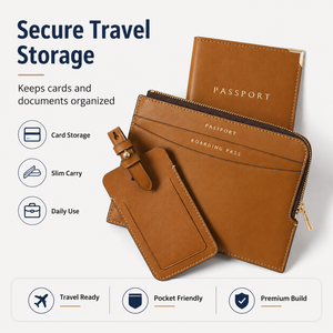 Funda para Pasaporte de Cuero PU Marrón, Juego de Etiquetas para Equipaje, Bolsillo para Tarjeta de Embarque, Bloqueo RFID, Ranura para Boletos, Cierre Magnético, Personalizable - Product Image 3