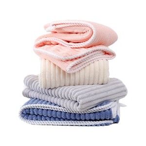 Serviette de bain en polaire corail 140x70cm, épaisse, absorbante, rayée, pour usage domestique - Product Image 3