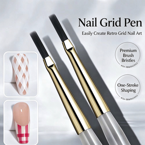 Penna per nail art a scacchi <span class=keywords><strong>con</strong></span> punta estraibile - Punta sottile per uso professionale in salone - Strumento per pittura unghie - Product Image 2