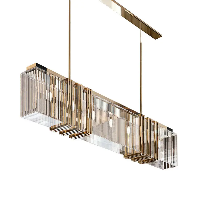 Modern K9 Crystal Gold Flush Mount Pendant Light Fixture Rectangle Chandelier for Living Room