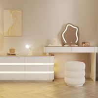 Coiffeuse moderne en pin la plus populaire avec grand miroir LED, rangement spacieux et meuble de chambre haut de gamme
