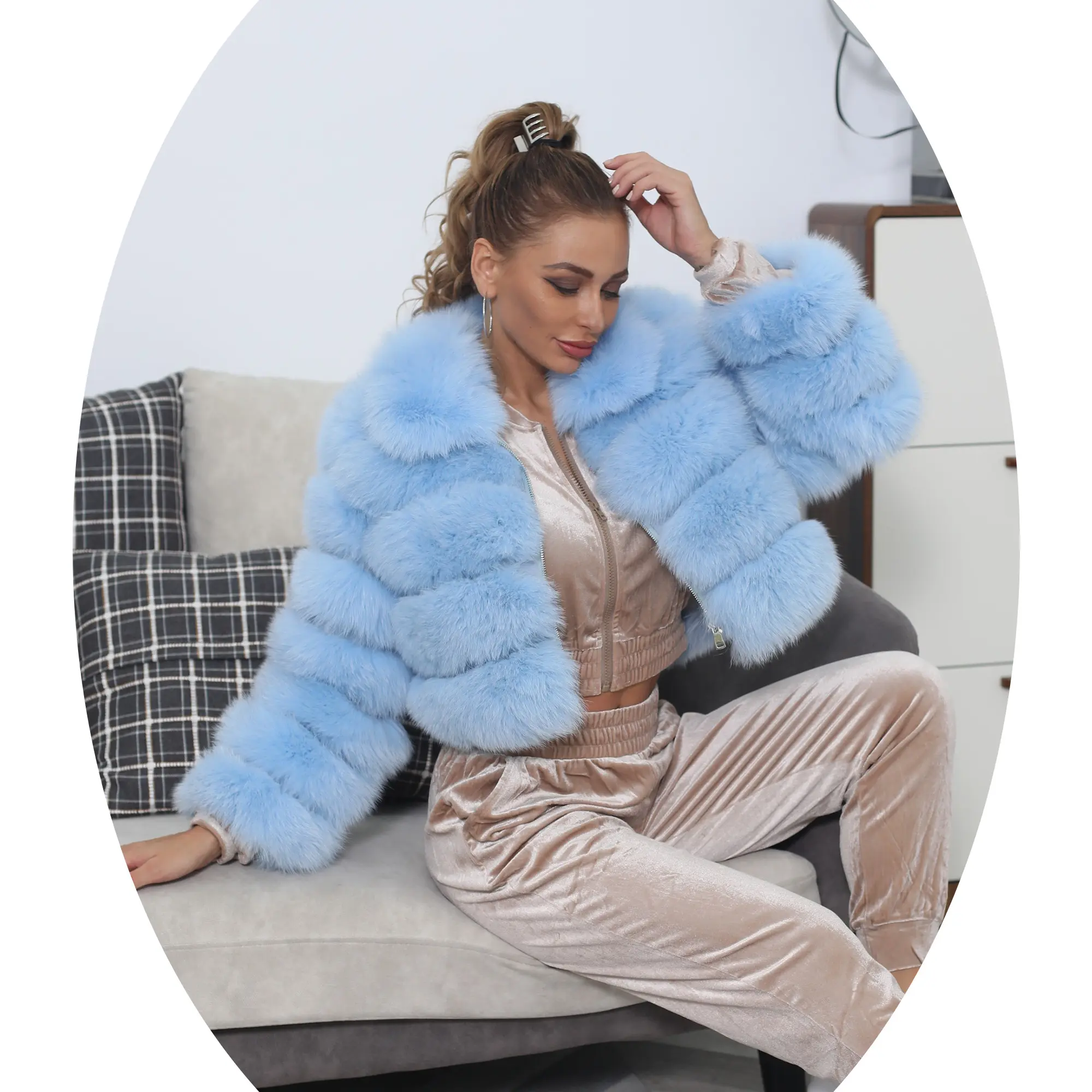 Winter factory direct sales fashion women super soft warm real fox fur coat