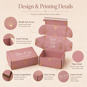 Caja de Embalaje de Papel para Desempaquetar, Diseño Personalizado en Oro Rosa, para Regalos, Colección de Belleza y Cuidado de la Piel, Envío Postal - Product Image 4