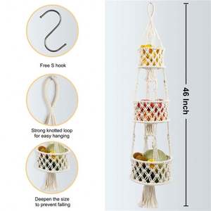 <span class=keywords><strong>Petit</strong></span> Panier En Coton De Rangement Mural Suspensión Para Plantas Corbeille Fruits A 3 Niveaux Accrocher Au Porte - Product Image 5